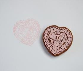 Hand Carved Rubber Stamp / Doily Heart