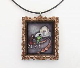 Hansel and Gretel Fairy Tale Pendant and Cord Necklace