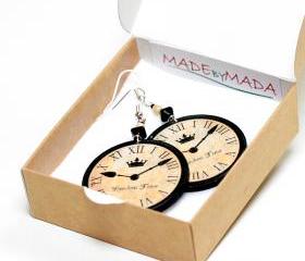 London clock Round Dangle Earrings in Earth tones