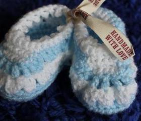 Crocheted baby boy booties