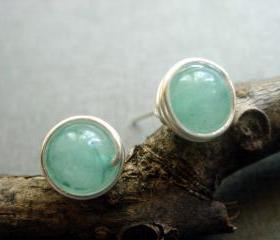Natural Aquamarine Sterling Silver Wire Wrapped Studs