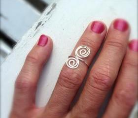 Hand Hammered Double Swirl Silver Ring Mid Finger, Knuckle, Pinky or Toe Ring