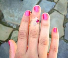 Silver Filled Adjustable Ring with rose stripe agate, Pinkie, Toe, Mid Finger