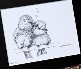 Original art illustrative print, Lovebirds (10' x 12')