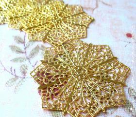 10 Brass Vintage Filigree Connectors Beads, Lead Free, 64mm, Hole: 2mm
