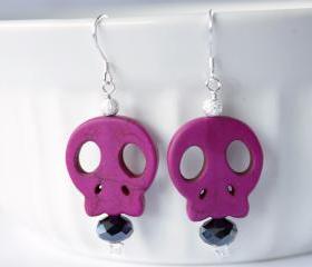 sterling silver pink skull earrings