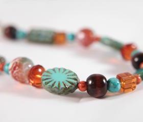 turquoise and orange beaded necklace
