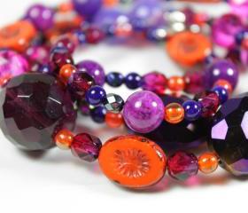 orange purple and pink beaded necklace