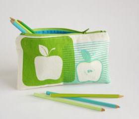 PENCIL POUCH back to school zipper pouch hand printed apples