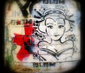 Urban Photography 5x5 Graffiti Street Art Print - TtV Photograph - Girl on Wall Photo