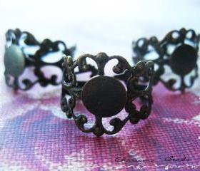 12 Antique Bronze Brass Filigree Adjustable Ring Shanks 18mm, 16mm