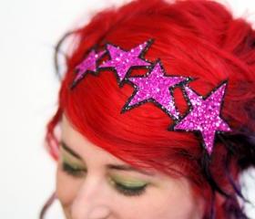 Glitter Stars Headband, Hot pink and black