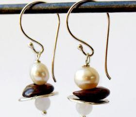  Boho Chic Earrings-Sterling silver,bronce ,and pearl Earrings