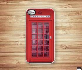 British Red Phone Booth iPhone Hard Case, Fits iPhone 4 and iPhone 4s - White Trim