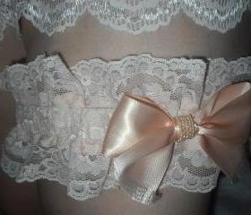 SUPER SALE Handmade Plus size Ivory and Peach Lace Garter