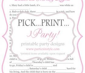 Baby Shower Game - Finish the Nursery Rhyme - Printable DIY