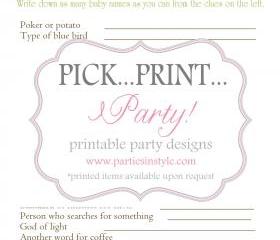 Baby Shower Game - Name that Name - Printable DIY