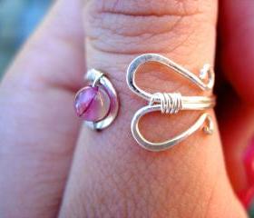 Silver Filled Adjustable Ring with Rose Stipe Agate, Thumb, Middle or Index finger