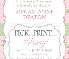 Baby Shower Game - What's in a Name - Printable DIY