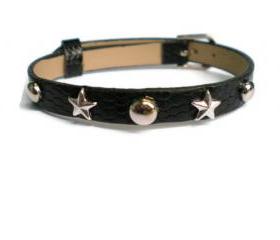Black Studded 8mm Leather Bracelet - Adjustable 
