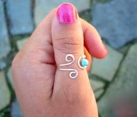 Turquoise and Silver Adjustable Ring, Thumb, Index, Middle Finger