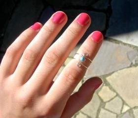 Adjustable mid finger, knuckle, toe or pinky ring Silver Plated with Stabilized Turquoise