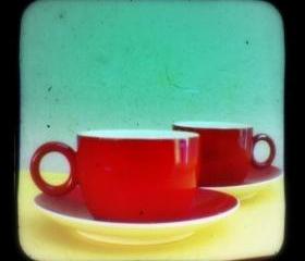 Kitchen Art Print 5x5 TtV Photography - Retro Coffee Cups Photo - Vintage Style Kitchen Decor Photograph