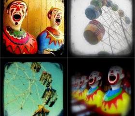 Carnival Photo Set of Four 5x5 TtV Photography Prints - Clowns, Ferris Wheels, Nursery Decor, Vintage Style Photographs
