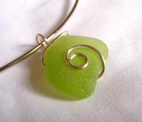 Sea glass choker, green and silver