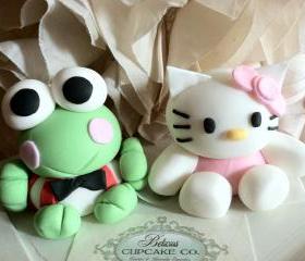 Sanrio Characters (Inspired) "Hello Kitty" & "Keroppi" Edible Fondant Cake Toppers 