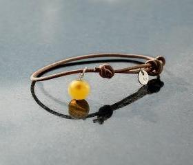 Handmade Necklace of Health and Protection- Amber with silver pendant on sliding leather