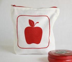 Zipper Pouch with red apple screen printed