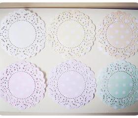 6 Parisian Lace Doily Pastel colors polka dot / pack 