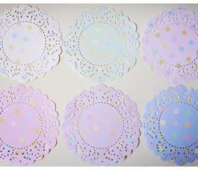 6 Parisian Lace Doily Pastel colors colored polka dot / pack 