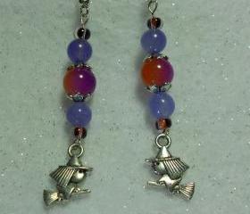 Halloween Earrings Little Silver Witch on Broom Charm Earrings