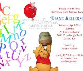 Baby Shower Invitation - Alphabet Tumble with Winnie the Pooh & Piglet - Printable DIY