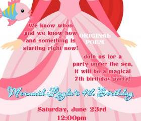 Birthday Invitation - Princess Series Ariel Mermaid Princess - Printable DIY