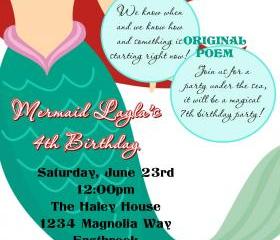 Birthday Invitation - Princess Series Ariel Little Mermaid - Printable DIY - Original Poem