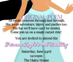 Birthday Invitation - Princess Series Jasmine - Printable DIY - Original Poem