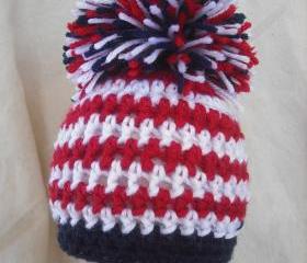 Boys Newborn Patriotic pom pom hat, American Flag hat, Patriotic photography prop