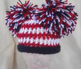 Girls Newborn Patriotic pom pom hat, American flag hat, Patriotic photography prop