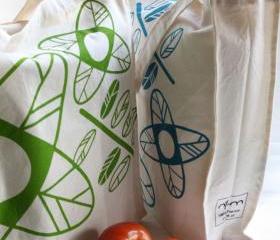 Canvas TOTE BAG with screenprinted flowers and leaves