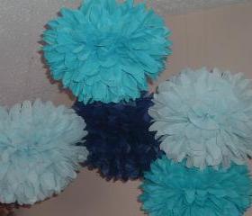 15 Small Blue Tissue paper poms