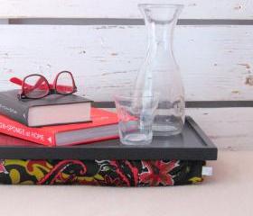 Laptop Lap Desk or Breakfast serving Tray - Black with Flowers- Custom Order