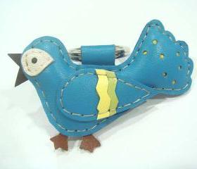 Happiness Bird leather keychain ( Turquoise )