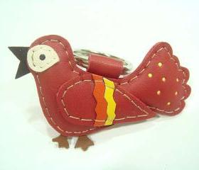 Happiness Bird leather keychain ( Red )