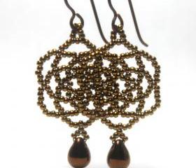 Mandala Bronze Beaded Earrings