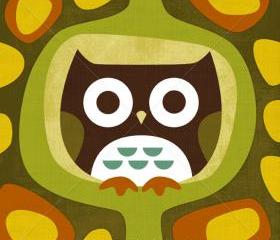 1R Retro Sitting Owl 6x6 Print