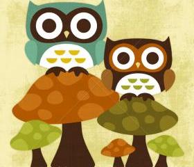 2R Retro Owls on Mushrooms 6x6 Print
