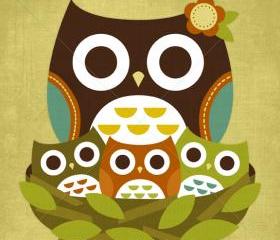3R Retro Little Owls 6x6 Print